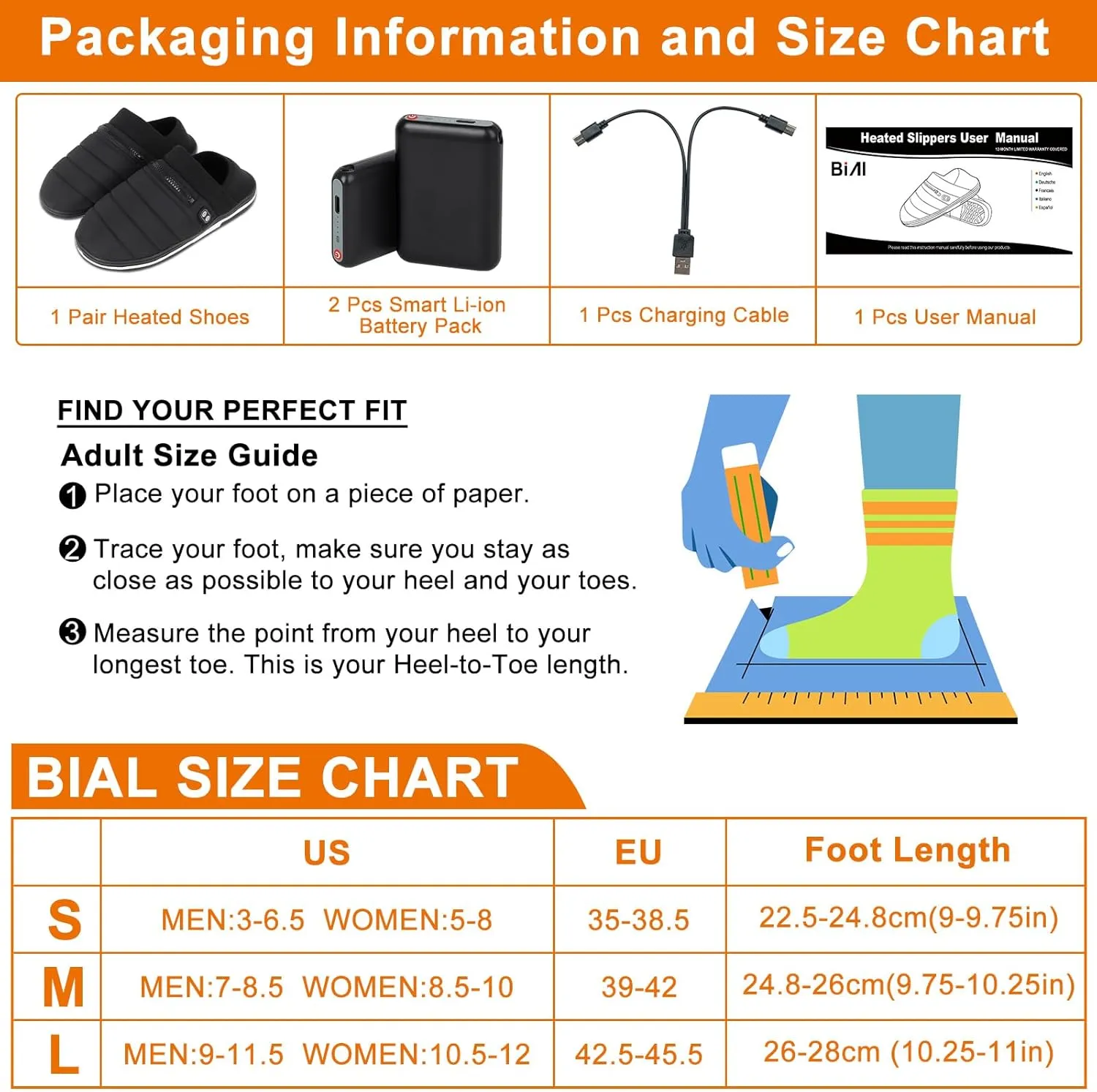 BIAL Heated Slippers - Unisex Electric Heating Pad for Feet, Rechargeable Battery Shoes, Cordless Heat Foot Warmer for Men Women, Cold Weather Winter Slippers