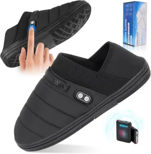 BIAL Heated Slippers, Unisex Electric Heating Pad for Feet, Rechargeable Battery Shoes Cordless Heat Foot Warmer Winter Slippers for Men Women, Light Black