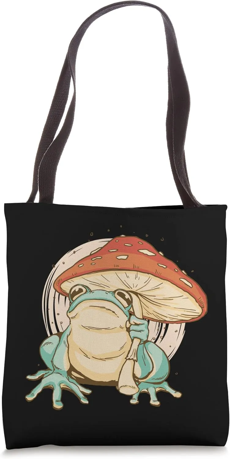 Big Frog with a Mushroom Umbrella Graphic Tote Bag