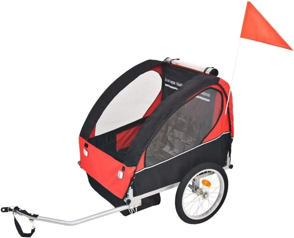 Bike Trailer for Kids Foldable Kids' Bicycle Trailer ， 5-Point Safety Harness System ， Outdoor Recreation Cycling Bicycle Accessories Bicycle Trailers ，Red and Black 30 Kg