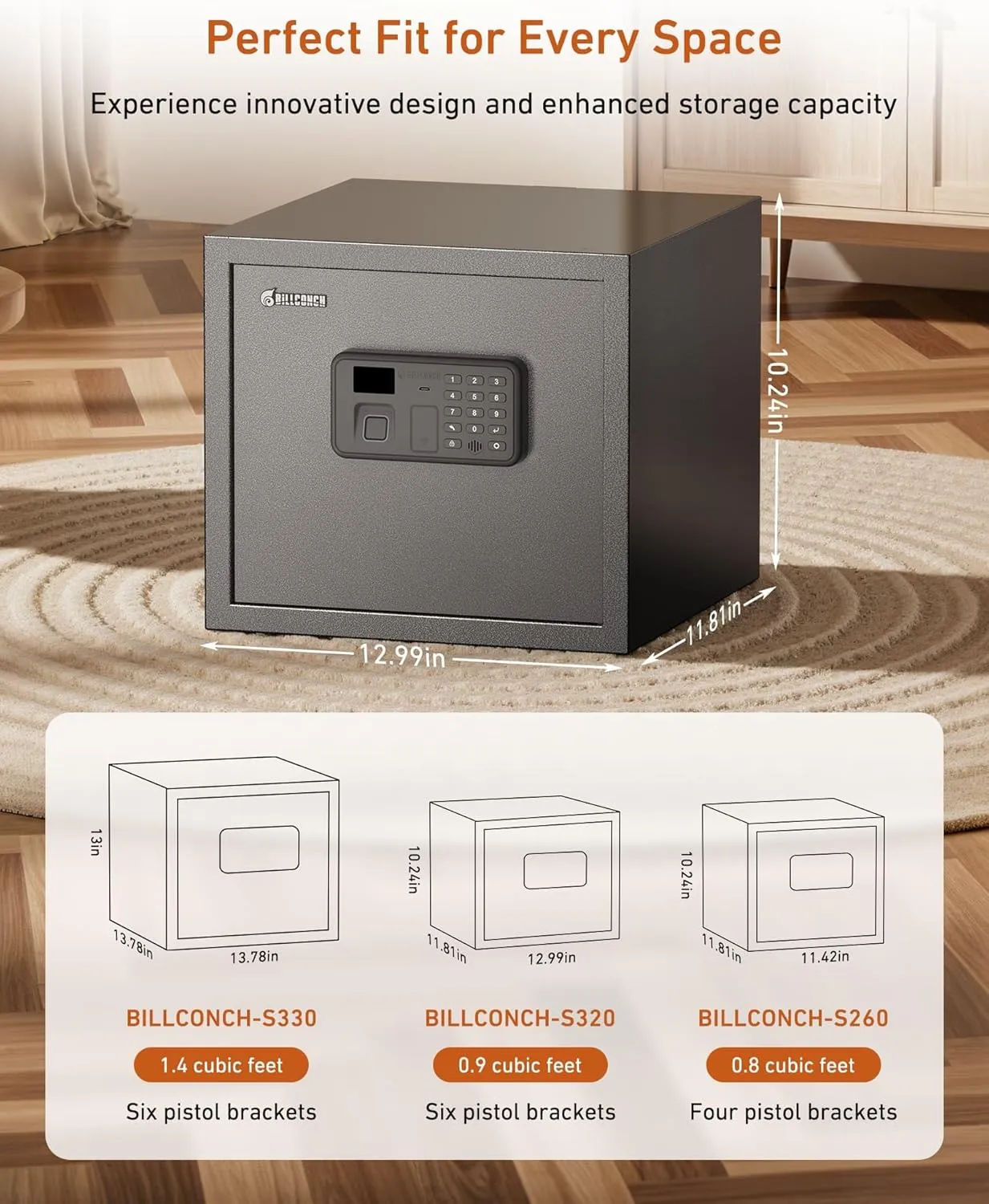 Billconch Smart Gun Safe for Multiple Pistols - Biometric Automatic Lock Safe Box with LCD Display/Voice Guide/Foldable Gun Racks, Quick Access Unlock with Fingerprint/Keypad/Key/App