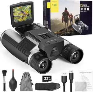 Binoculars Camera for Adults, 2.4" 48MP Pictures 2.5K Videos Camera 12X Optical 8X Digital Zoom, Binoculars for Bird Watching Hunting Outdoor Adventures