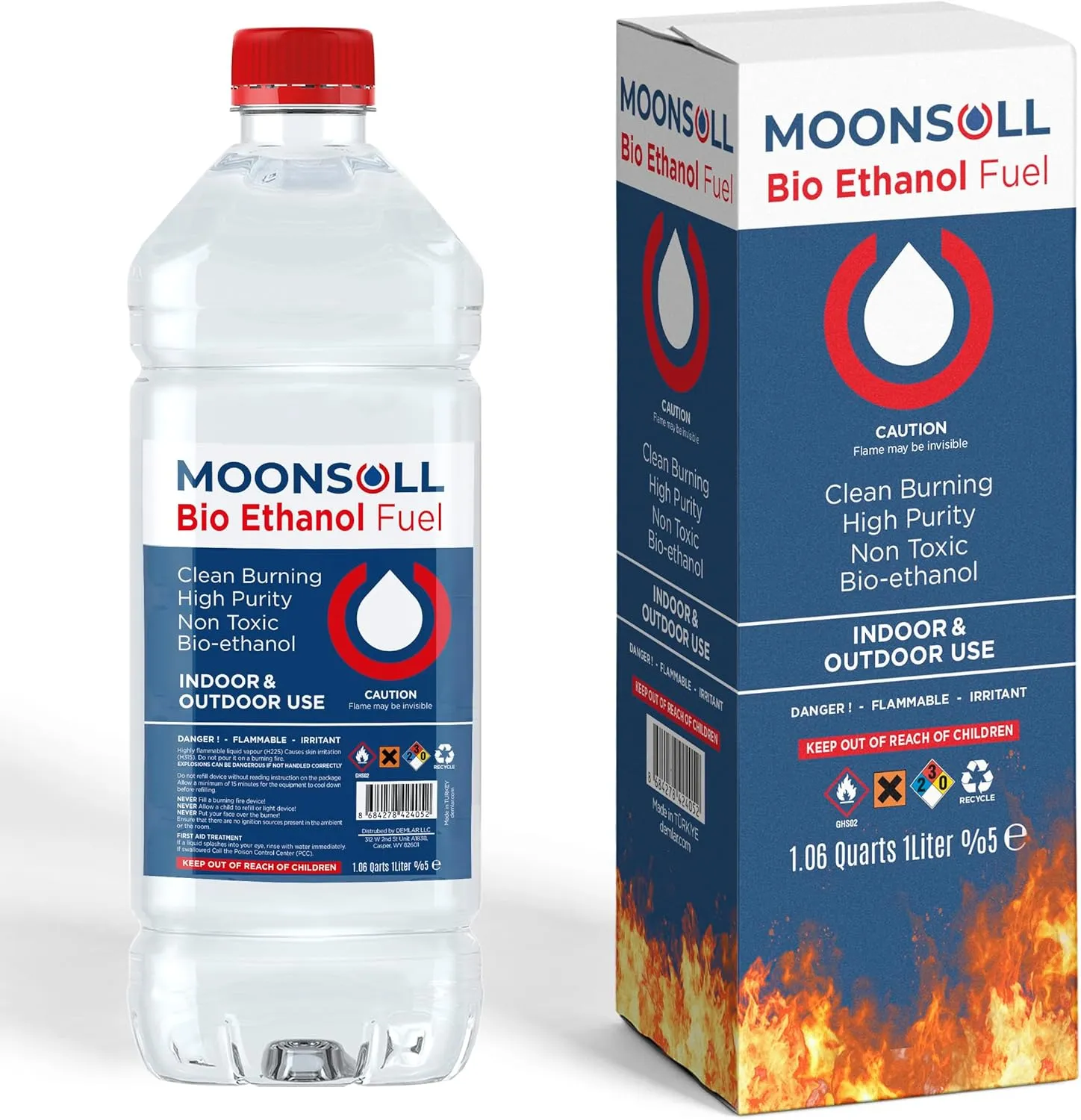 Bioethanol Fuel for Table top Fire Pit (1 Liter), Clean Burning, Ventless, Ethanol Fireplace Fuel, Denatured Alcohol, Bio Alcohol for Fireplaces, Stoves and Burners (1 Pack 1,06 Quart)