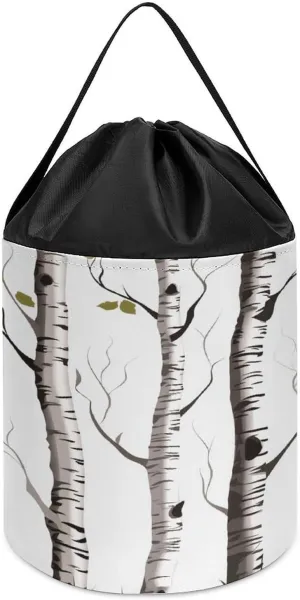 Birch Tree Printed Building Block Toy Storage Bag, Foldable Polyester Drawstring Storage Bag