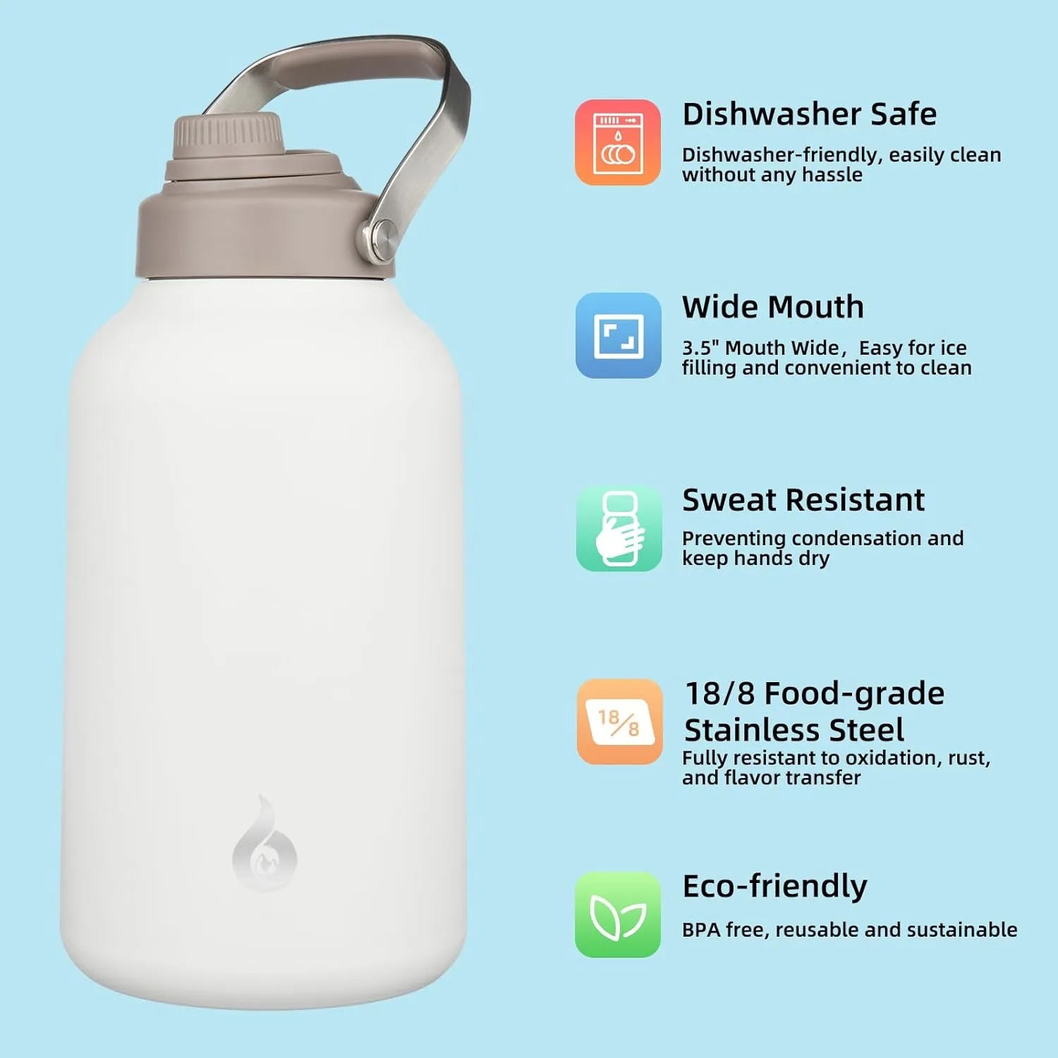 BJPKPK 1 Gallon Water Bottle Insulated, Dishwasher Safe 128oz Large Water Jug with Metal Handle & BPA Free Spout Lid, Stainless Steel Metal Thermos for Gym, Sports & Hiking, Milky White