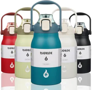 BJPKPK Insulated Water Bottles with Straw, 35 oz Stainless Steel Metal Water Bottle with One-handed Opening Lid, BPA Free Sport Jugs, Thermos, Flasks for Men & Women, Light Blue