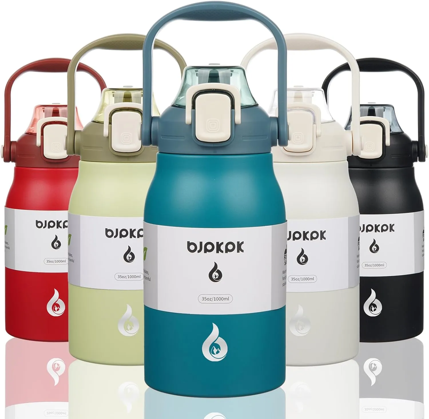 BJPKPK Insulated Water Bottles with Straw, 35 oz Stainless Steel Metal Water Bottle with One-handed Opening Lid, BPA Free Sport Jugs, Thermos, Flasks for Men & Women, Light Blue