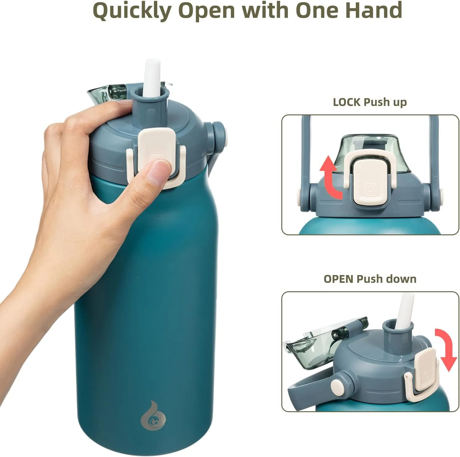 BJPKPK Insulated Water Bottles with Straw, 35 oz Stainless Steel Metal Water Bottle with One-handed Opening Lid, BPA Free Sport Jugs, Thermos, Flasks for Men & Women, Light Blue
