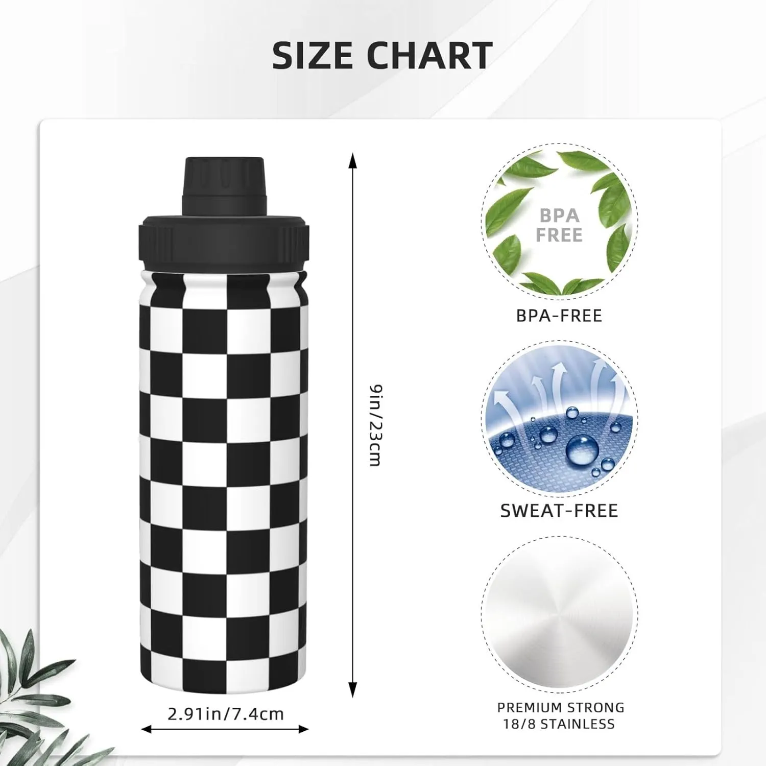 Black and White Racing 18 OZ Insulated Stainless Steel Bottles, Sports Water Tumbler with Lid Unisex Insulated Water Cup for Outdoor Sports Hiking Cycling﻿