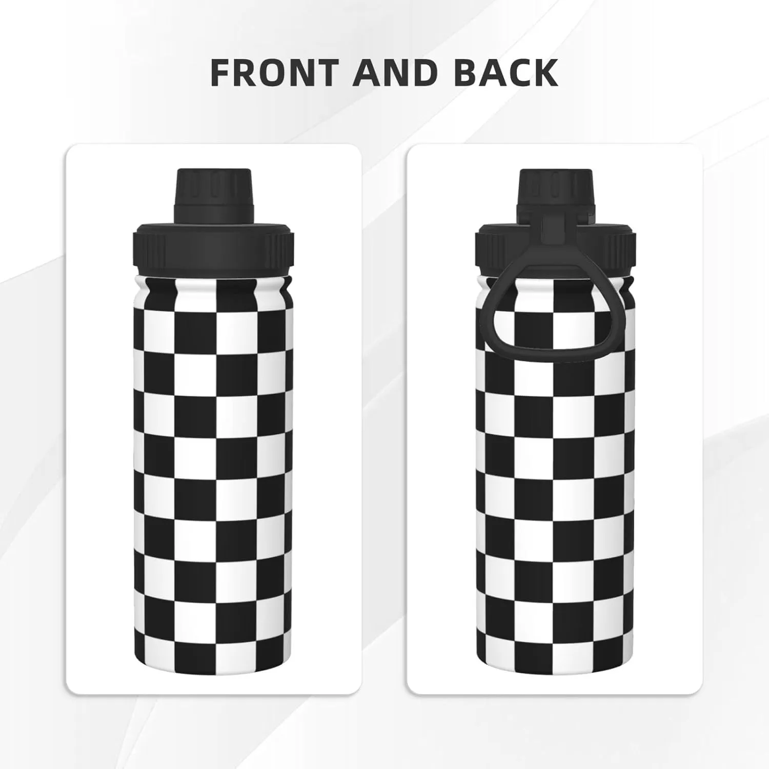 Black and White Racing 18 OZ Insulated Stainless Steel Bottles, Sports Water Tumbler with Lid Unisex Insulated Water Cup for Outdoor Sports Hiking Cycling﻿