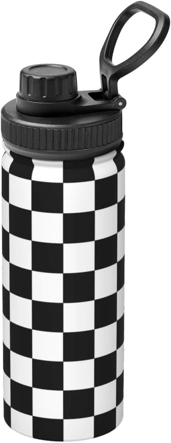 Black and White Racing 18 OZ Insulated Stainless Steel Bottles, Sports Water Tumbler with Lid Unisex Insulated Water Cup for Outdoor Sports Hiking Cycling﻿