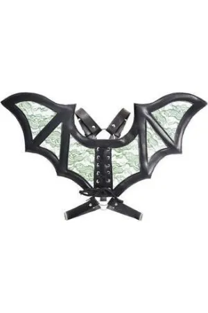 Black/Green Faux Leather & Lace Wing Harness
