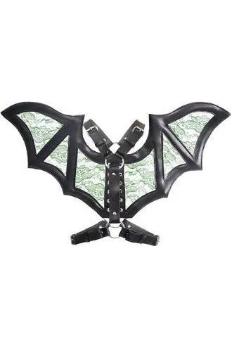 Black/Green Faux Leather & Lace Wing Harness