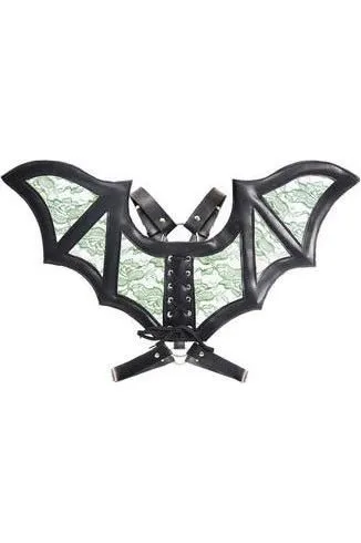 Black/Green Faux Leather & Lace Wing Harness