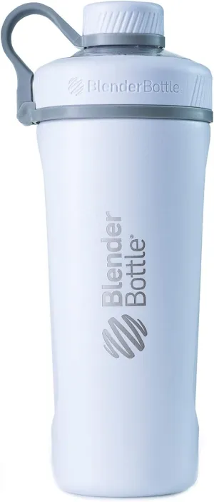 BlenderBottle Radian Shaker Cup Insulated Stainless Steel Water Bottle with Wire Whisk, 26-Ounce, Matte White