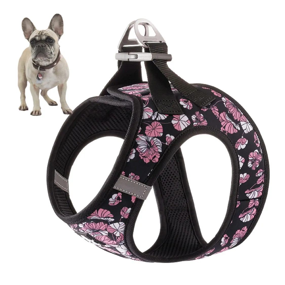 BloomPup Frenchie Floral Harness with Reflective Straps