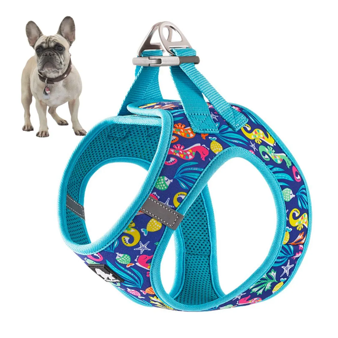 BloomPup Frenchie Floral Harness with Reflective Straps