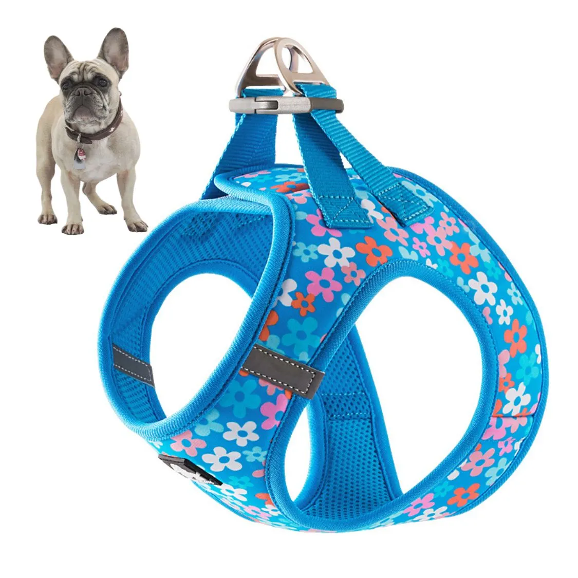 BloomPup Frenchie Floral Harness with Reflective Straps