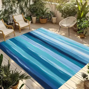 Blue Ocean Outdoor Rug 4x6ft Large Patio Rug,Washable RV Camping Outside Area Runner Rug Mat,Beach Blue Green Stripes Waves Watercolor Carpet for Picnic Backyard Deck Porch Balcony Beach & Indoor
