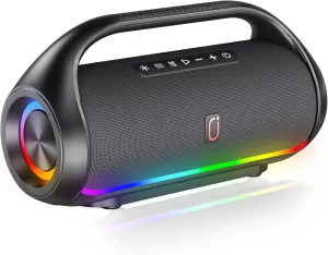 Bluetooth Speaker, IPX5 Waterproof Portable Bluetooth Speaker with Powerful Bass & LED Lights, BT5.3, Wireless Stereo Pairing for Home Party, Beach, Outdoor Camping, Support USB/TF Card/AUX/TWS