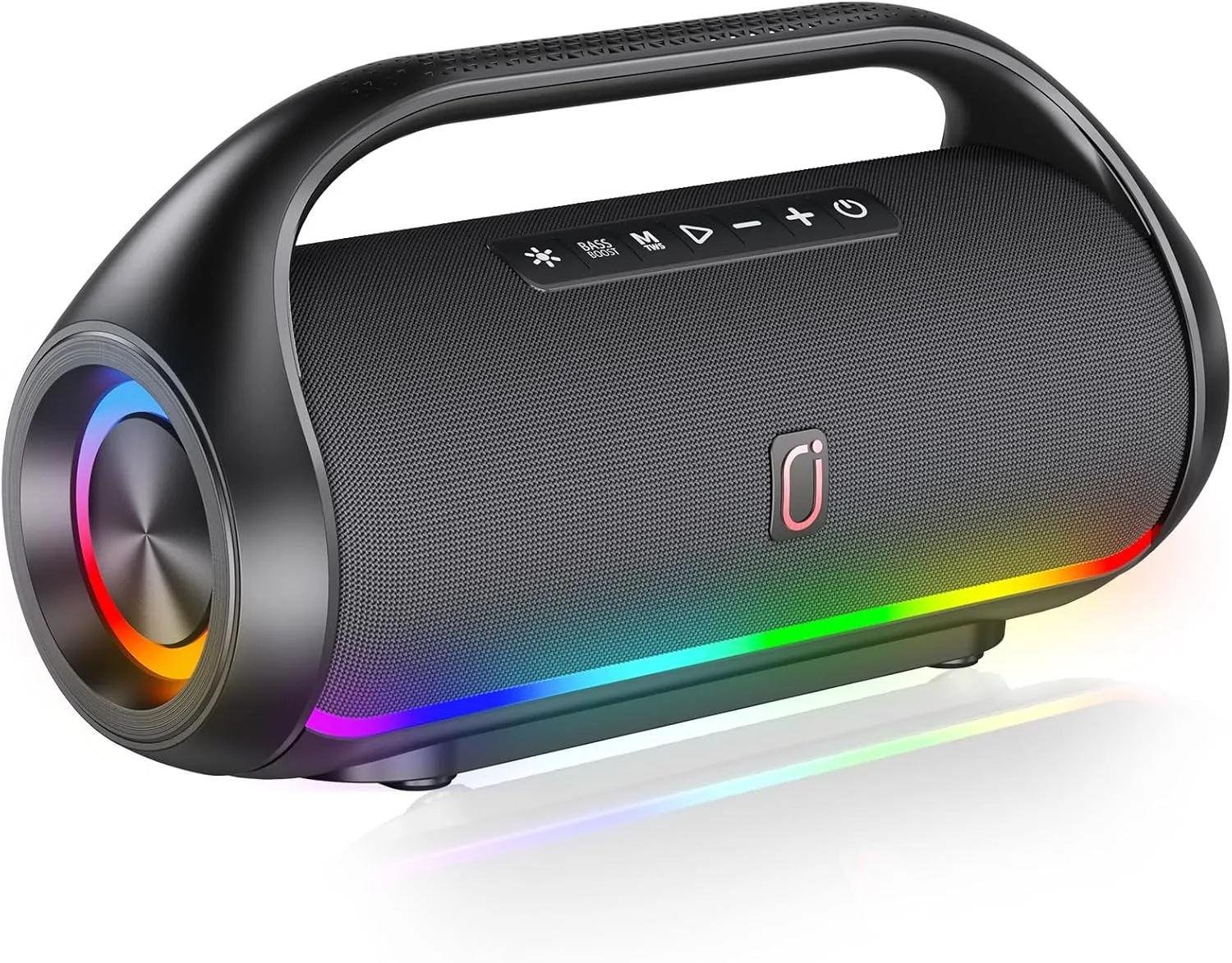 Bluetooth Speaker, IPX5 Waterproof Portable Bluetooth Speaker with Powerful Bass & LED Lights, BT5.3, Wireless Stereo Pairing for Home Party, Beach, Outdoor Camping, Support USB/TF Card/AUX/TWS