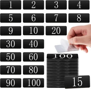 Blulu 100 Pcs Acrylic Rectangle Locker Numbered Tag Stickers 2.4 x 1 Inch Table Acrylic Door Sign House Number Plates with Self-Adhesive Tape for Table Door House Office, 1-100