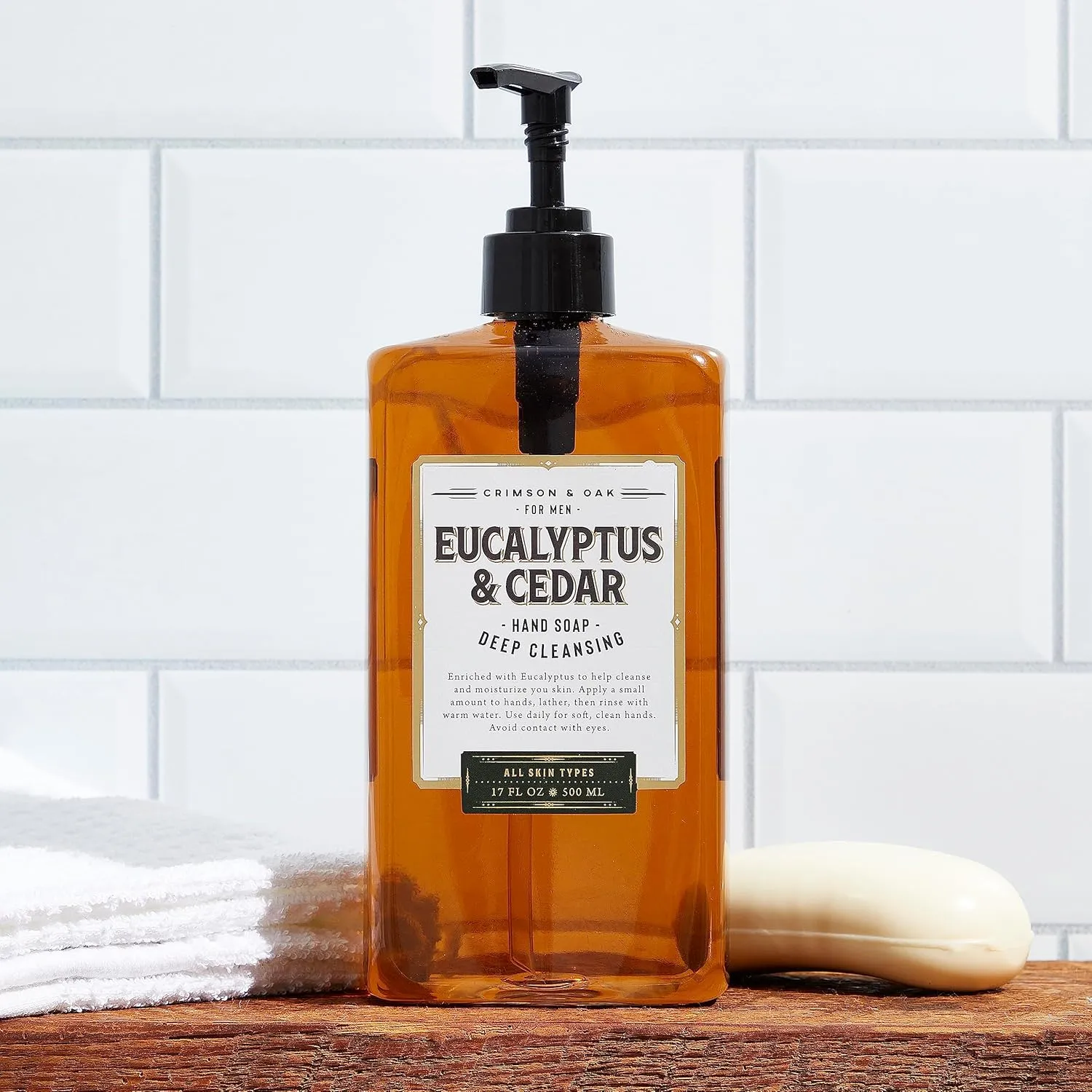 Body Prescriptions Crimson & Oak Men's Deep Cleansing Hand Soap with Pump Dispenser, 17 Fl Oz (Pack of 2), Eucalyptus & Cedar
