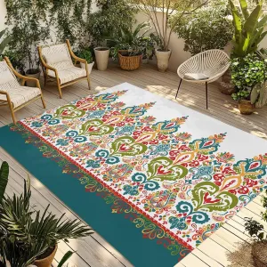 Boho Aztec Outdoor Rug 6x9ft Large Patio Rug,Washable RV Camping Outside Area Runner Rug Mat,Bohemian Geometric Stripes Vintage Tribe Carpet for Picnic Backyard Deck Porch Balcony Beach & Indoor