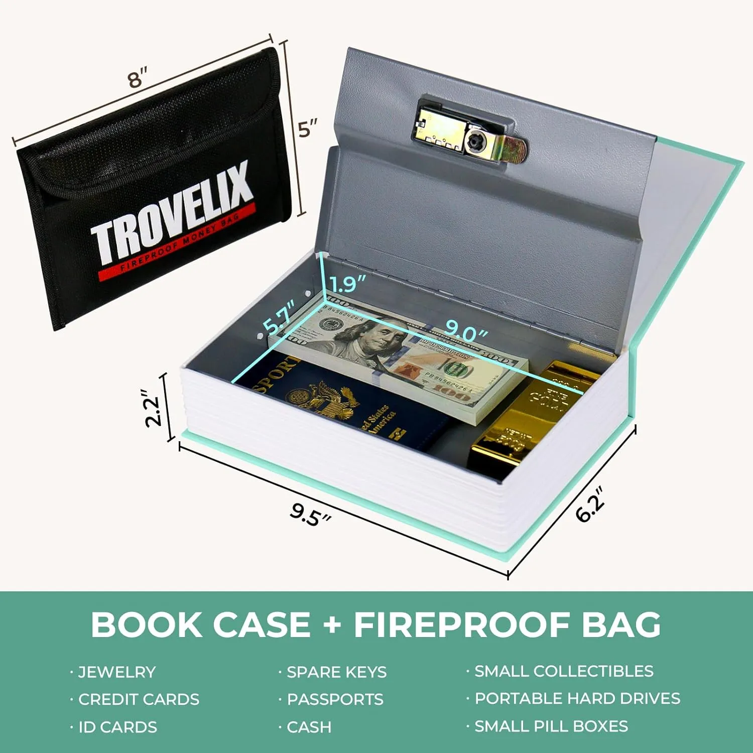 Book Safe with Combination Lock, Hidden Safe (9.5 x 6.2 x 2.2 Inch) with Fireproof Bag, Secret Diversion Safe, Hollow Book Box Hidden Storage, Money Safe Box for Cash (LITTLE WOMEN)