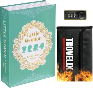 Book Safe with Combination Lock, Hidden Safe (9.5 x 6.2 x 2.2 Inch) with Fireproof Bag, Secret Diversion Safe, Hollow Book Box Hidden Storage, Money Safe Box for Cash (LITTLE WOMEN)