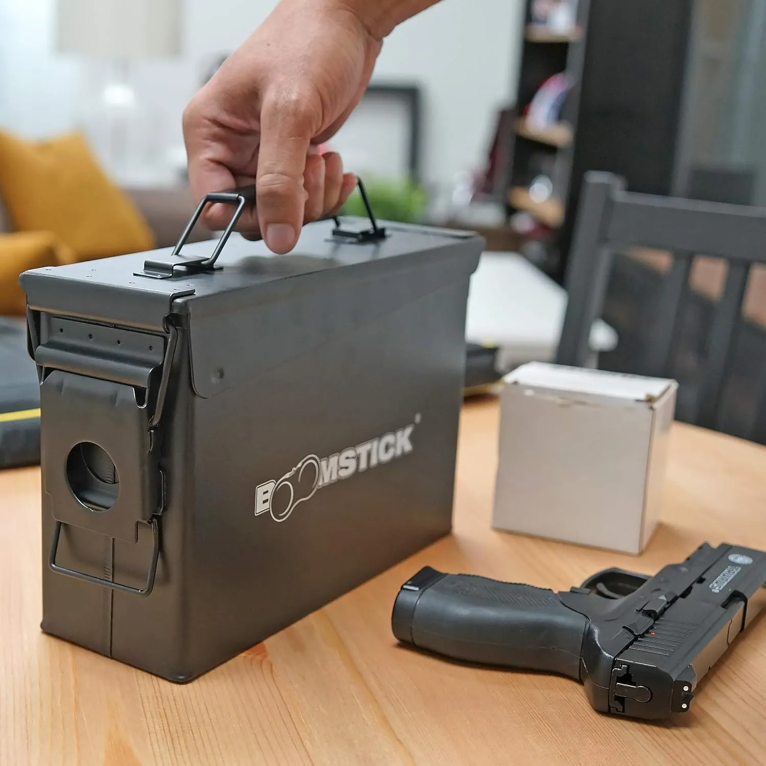BOOMSTICK Ammo Storage Box, Lockable Ammo Can, Stackable Ammo Container for Shotgun & Pistol Ammunition, Water Resistant Metal Ammo Storage Box