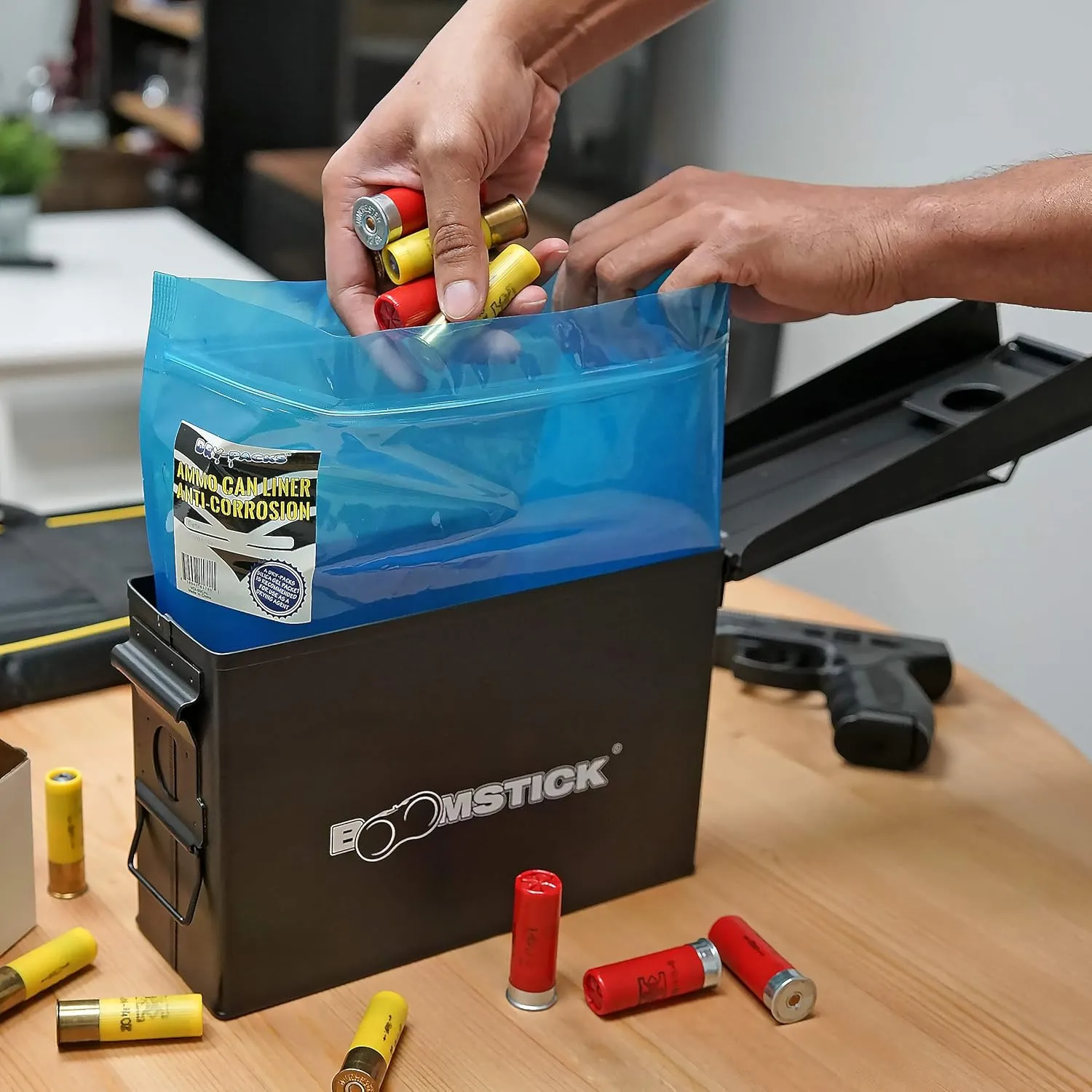 BOOMSTICK Ammo Storage Box, Lockable Ammo Can, Stackable Ammo Container for Shotgun & Pistol Ammunition, Water Resistant Metal Ammo Storage Box