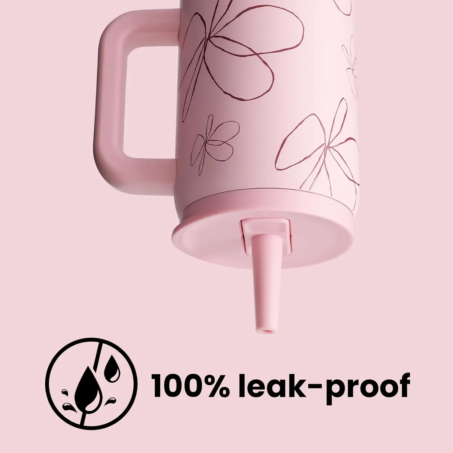 BOTTLE BOTTLE 30 oz Tumbler with Lid and Straw, Stainless Steel Travel Mug, Tumbler with handle, Water Bottle with straw for College, Gifts for Women Office Ice Coffee (Pink Flower)