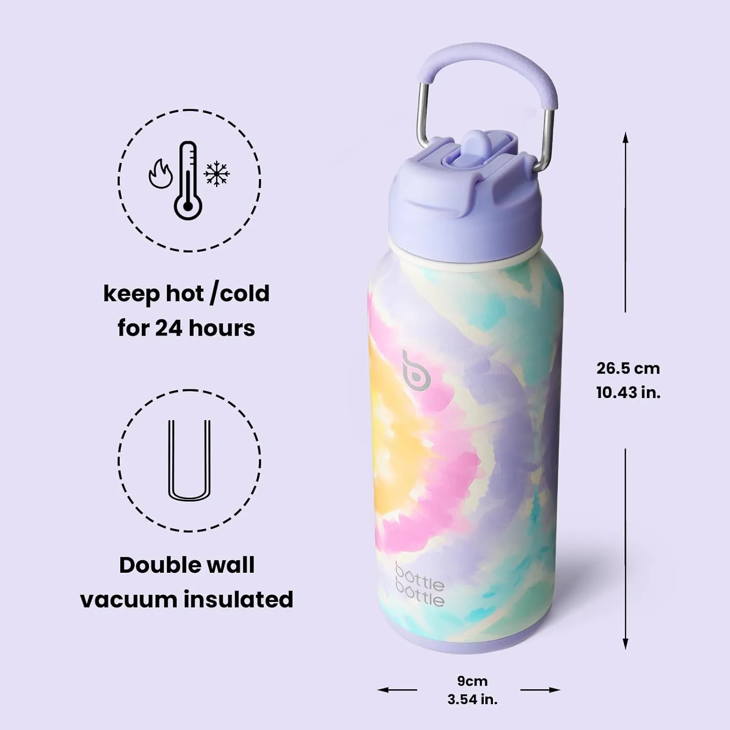 BOTTLE BOTTLE 32oz Insulated Water Bottle Stainless Steel Sport Water Bottle with Straw Dual-use Lid Design for Gym with Pill Box