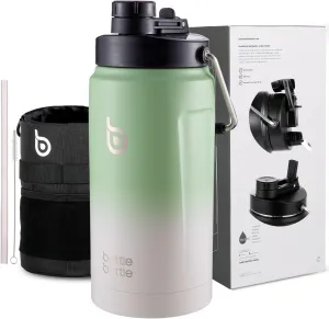 BOTTLE BOTTLE Insulated Water Bottle 64 oz with Straw and Dual-use Lid Half Gallon Water Jug Vacuum Stainless Steel for Workout and Sports Insulated Beer Growler with Handle Green Gray