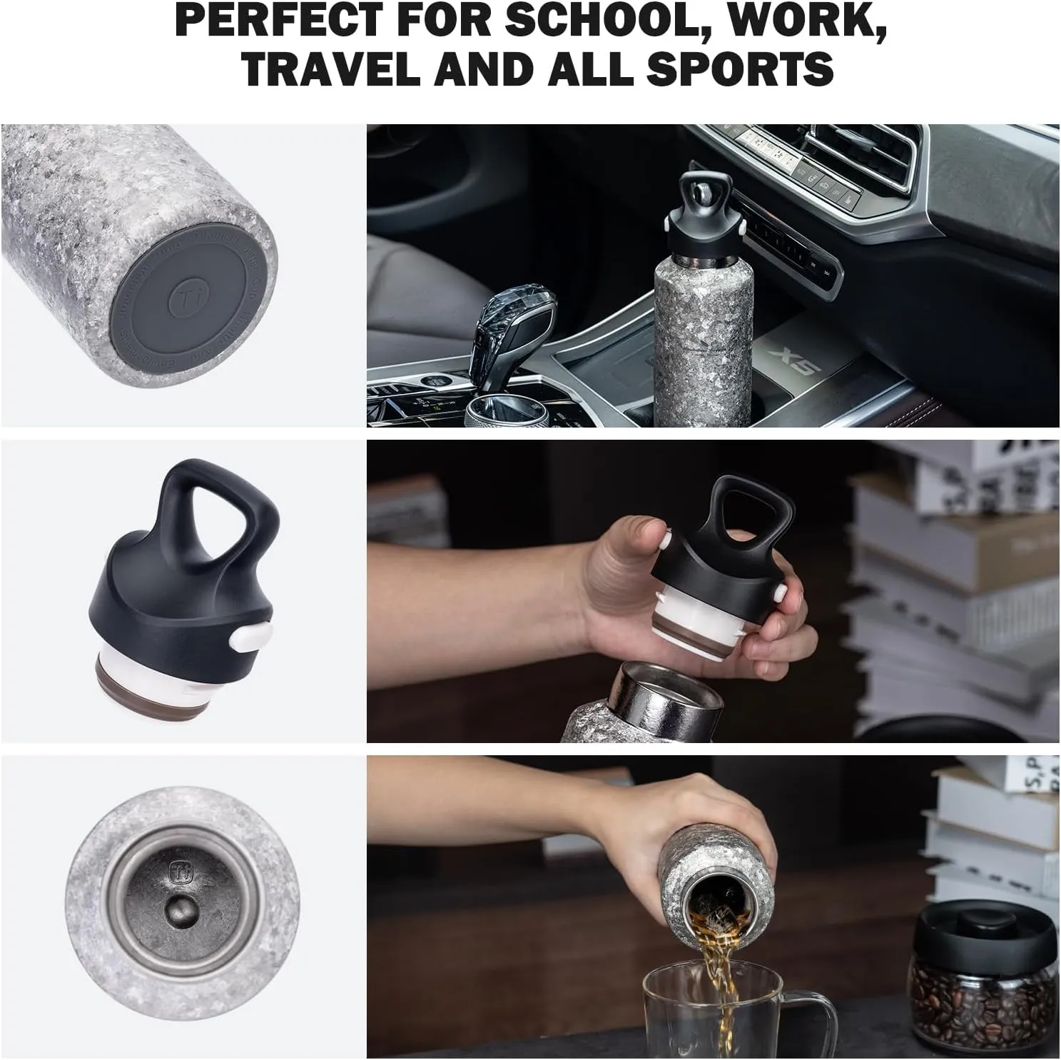 Boundless Voyage Titanium Vacuum Water Bottle Double-Walled Insulated Cup Lightweight and Leak-Proof Travel Outdoor Office School Sport Bottle (600ml silver)
