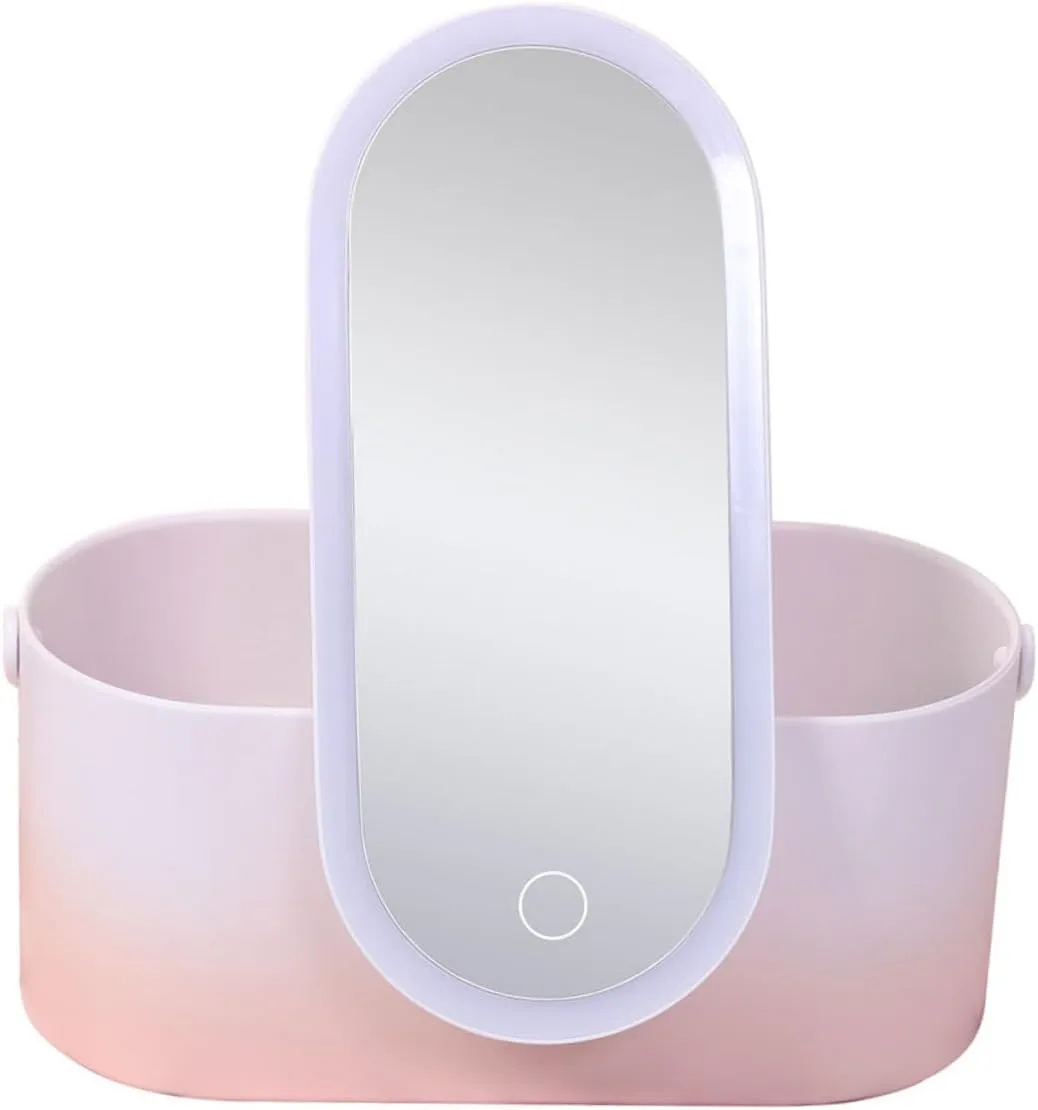 Box Makeup Accessory Mirror Vanity Makeup Organizers Skincare Organizer Cosmetic Holder Jewelry Container Plastic Cosmetics Holder Household Cosmetic Case Female Present Abs Pink