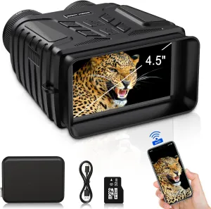 Bozily Night Vision Goggles, 4.5'' HD Screen 4K Night Vision Binoculars, 4000mAH Rechargeable 7 Levels Infrared Binoculars for Adults with 8X Digital Zoom/32GB TF Card for Hunting Camping Wild Explore