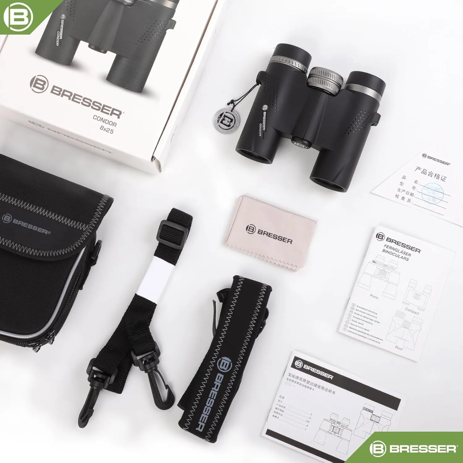 BRESSER 8x25 Binoculars for Adults High Powered with HD Optical System, FMC Green Film BAK4 Prism, Non-Slip Grip, Waterproof, Fogproof, Shockproof for for Hunting Bird Watching Travel Football Games