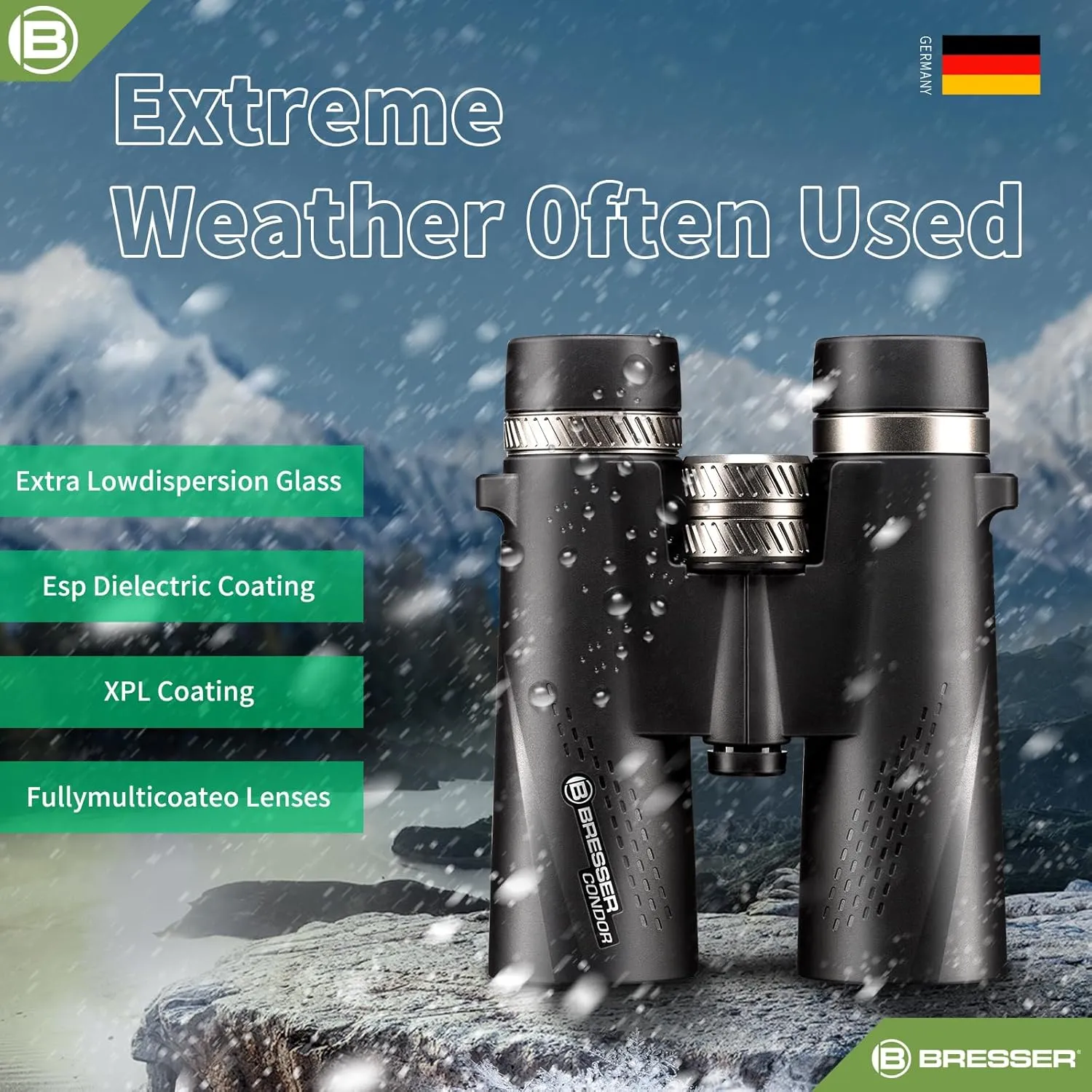 BRESSER 8x25 Binoculars for Adults High Powered with HD Optical System, FMC Green Film BAK4 Prism, Non-Slip Grip, Waterproof, Fogproof, Shockproof for for Hunting Bird Watching Travel Football Games