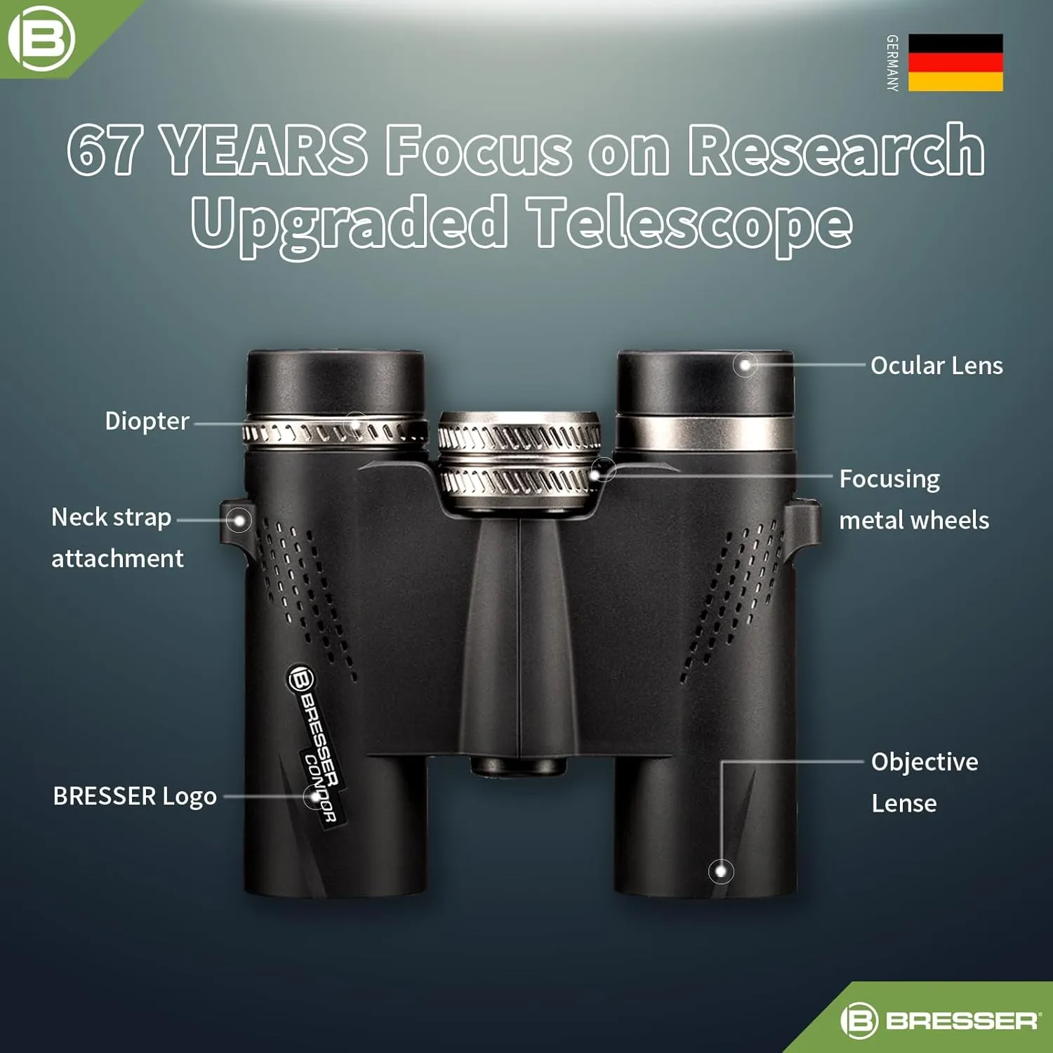 BRESSER 8x25 Binoculars for Adults High Powered with HD Optical System, FMC Green Film BAK4 Prism, Non-Slip Grip, Waterproof, Fogproof, Shockproof for for Hunting Bird Watching Travel Football Games