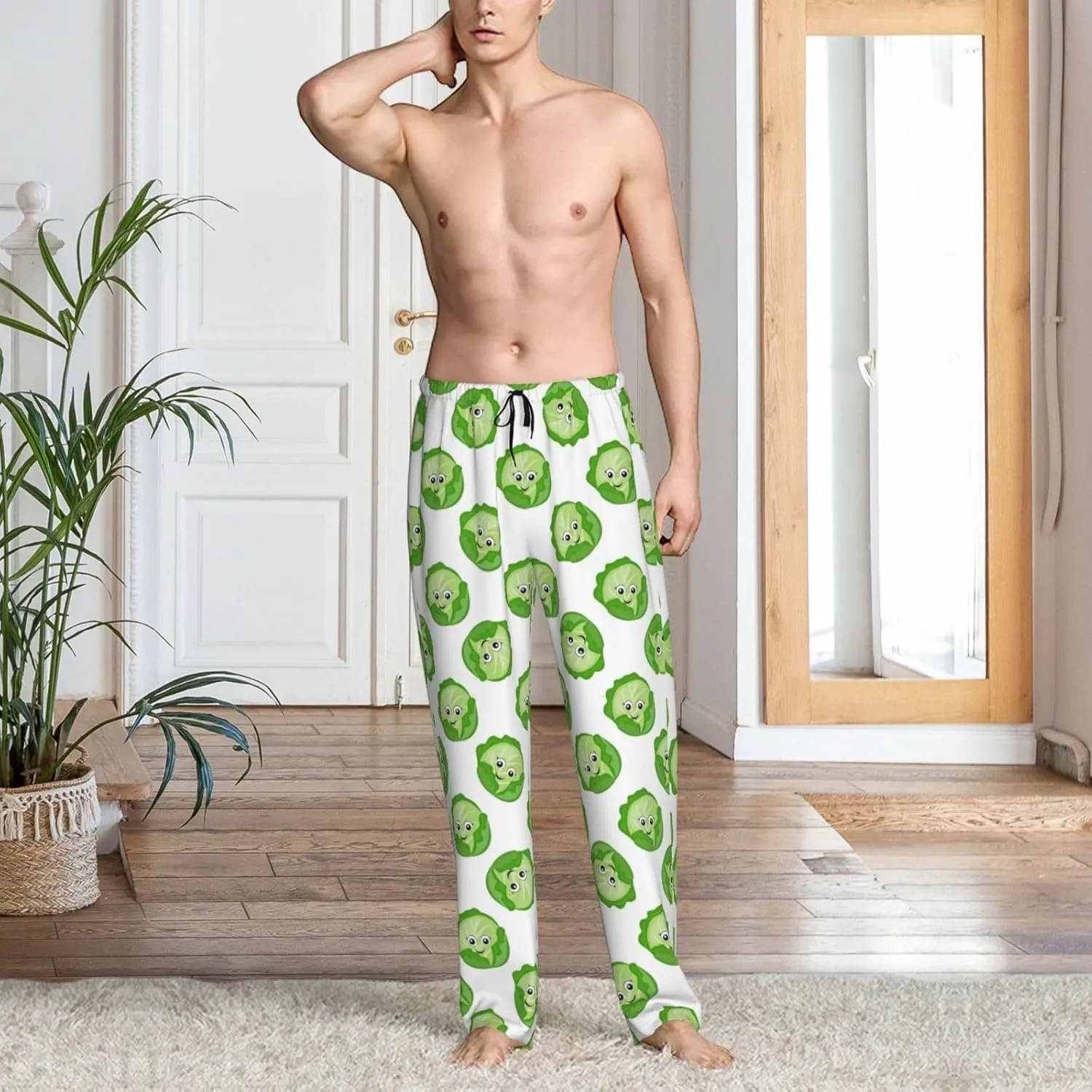 Bright Cabbage Cute Eyes Funny Mens Pj Pants,Soft Men Lounge Pants,Mens Pajama Pants Bottoms,Sleep Pants For Men