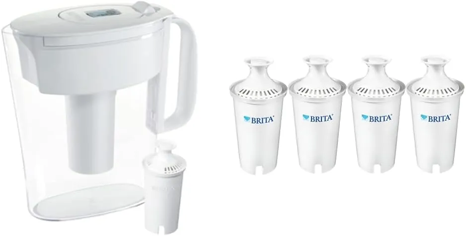 Brita Small 6 Cup Water Filter Pitcher, Made Without BPA, White, Metro, 4 Count Standard Replacement Filters