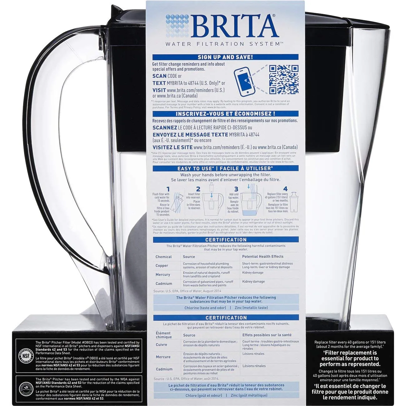 Brita Space Saver Water Filter Pitcher-Black-6 Cup