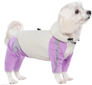 BRKURLEG Small Dog Raincoat, 4 Legs Dog Rain Jacket, Pet Waterproof Rainproof Jacket with Leash Hole Reflective Pet Poncho for Small Dogs Boy Girl, Purple XL