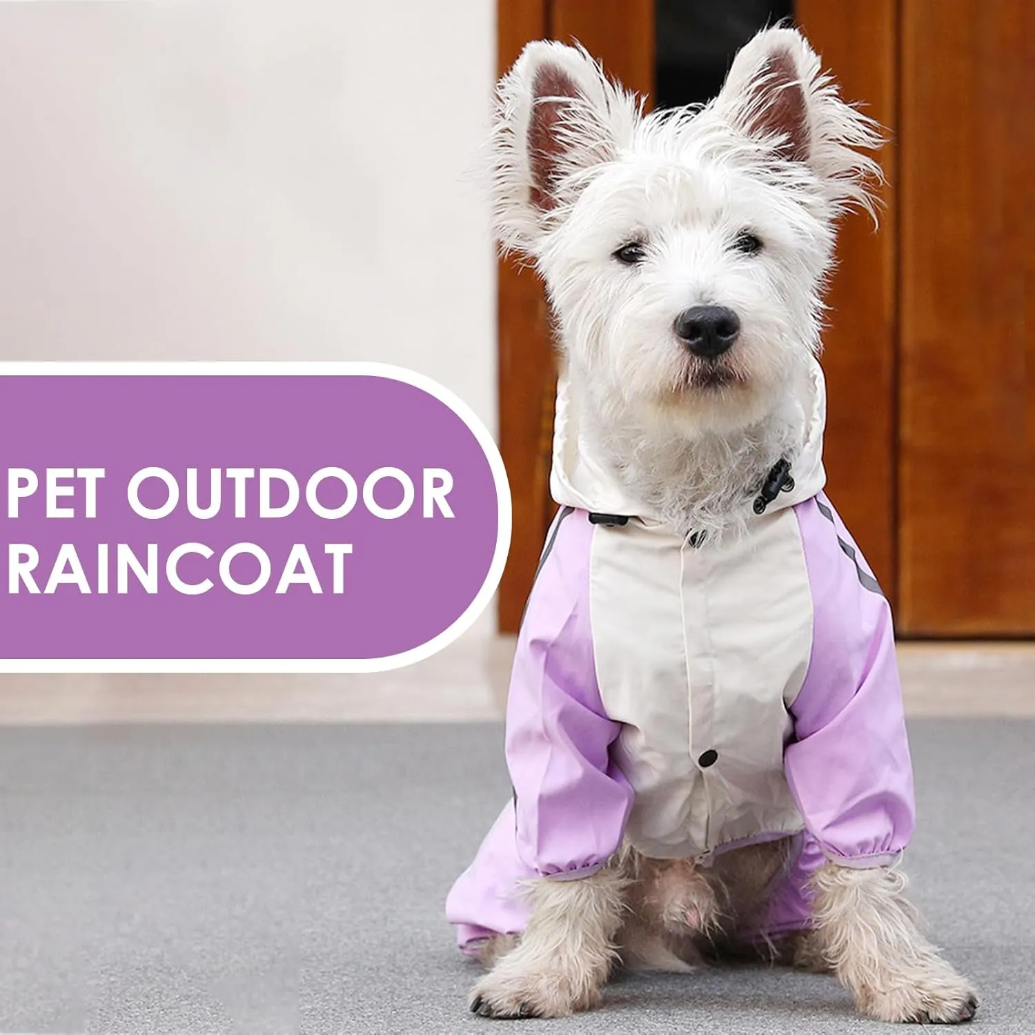 BRKURLEG Small Dog Raincoat, 4 Legs Dog Rain Jacket, Pet Waterproof Rainproof Jacket with Leash Hole Reflective Pet Poncho for Small Dogs Boy Girl, Purple XL