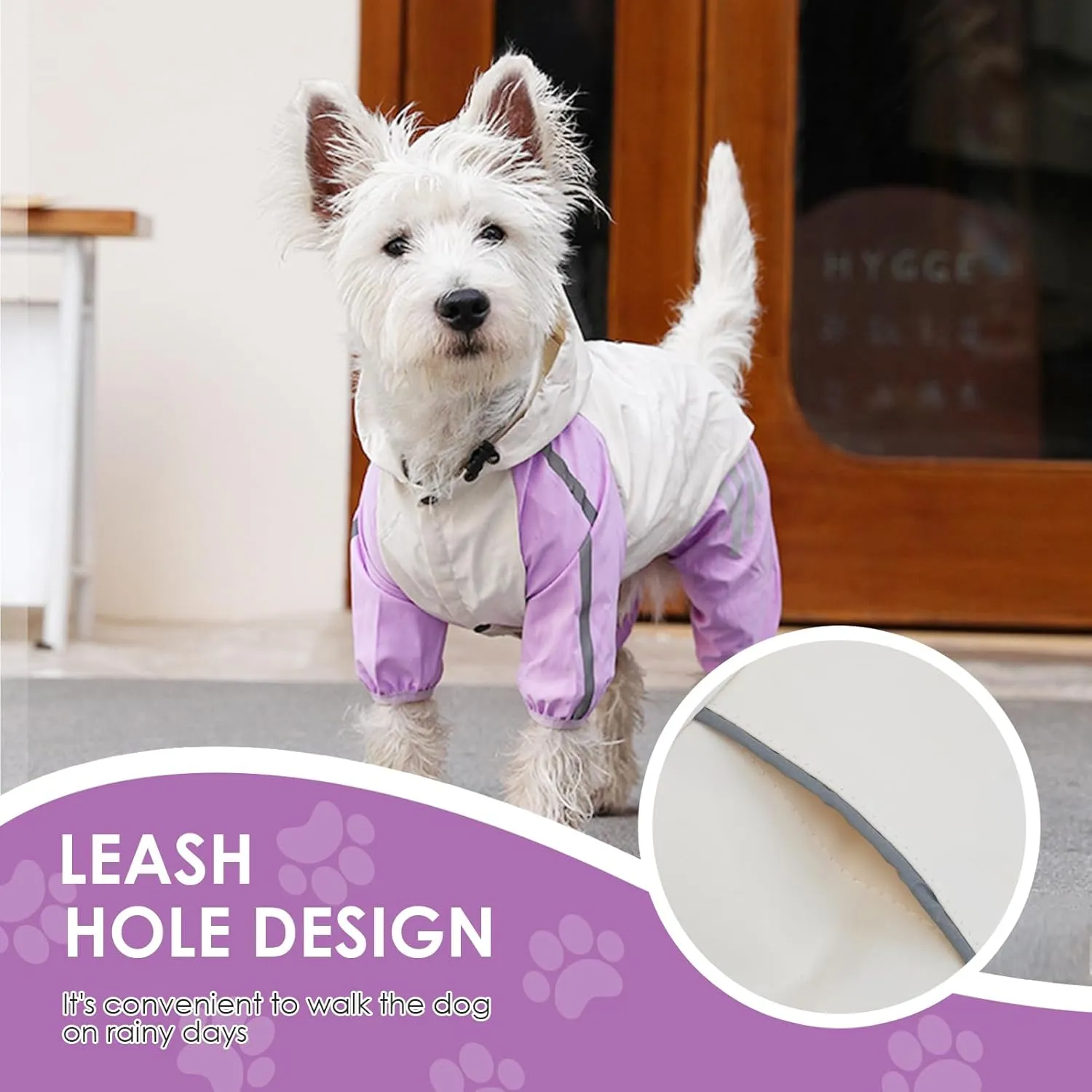 BRKURLEG Small Dog Raincoat, 4 Legs Dog Rain Jacket, Pet Waterproof Rainproof Jacket with Leash Hole Reflective Pet Poncho for Small Dogs Boy Girl, Purple XL