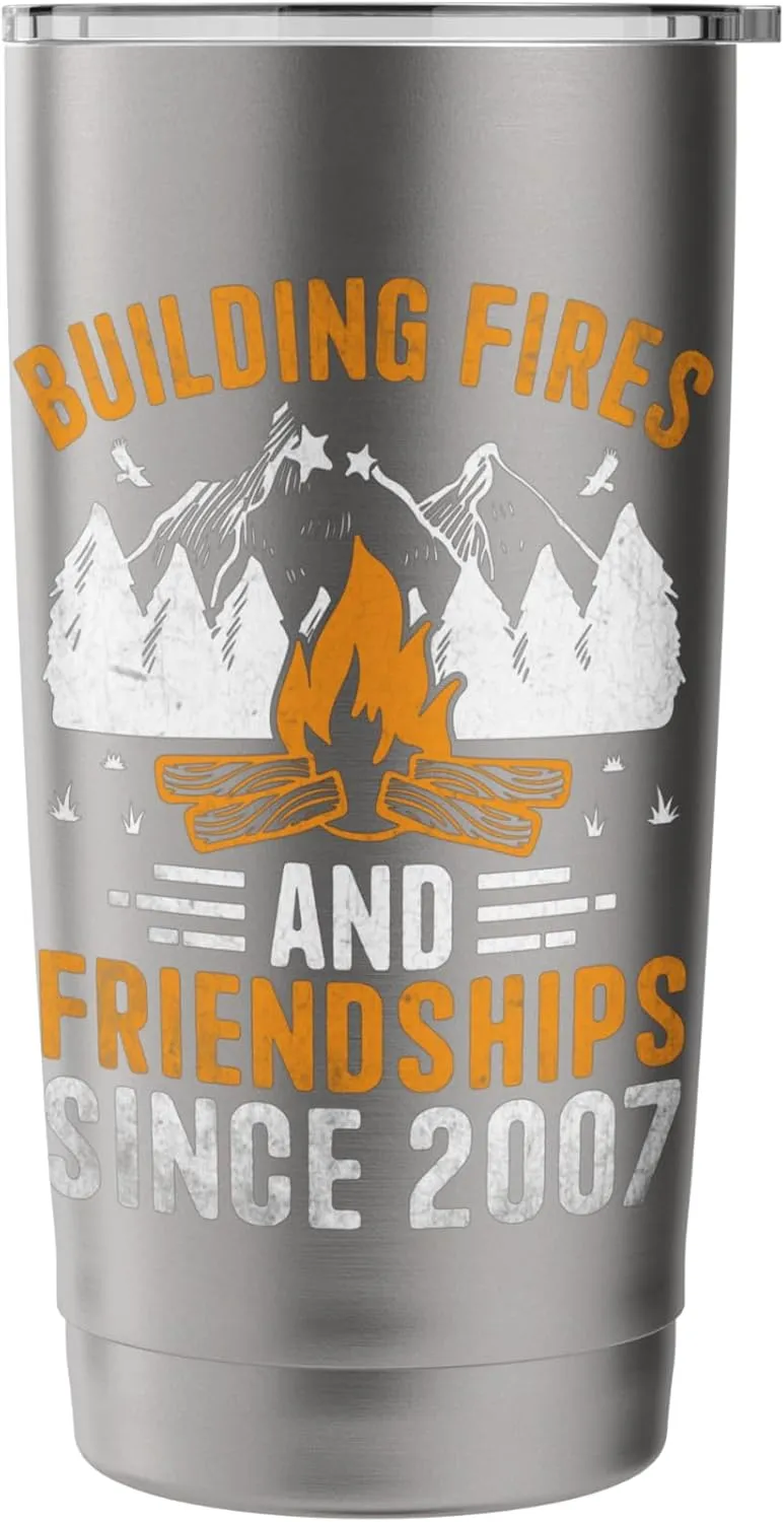 Building Fires And Friendships Since 2007 Camping Scout Stainless Steel Insulated Tumbler