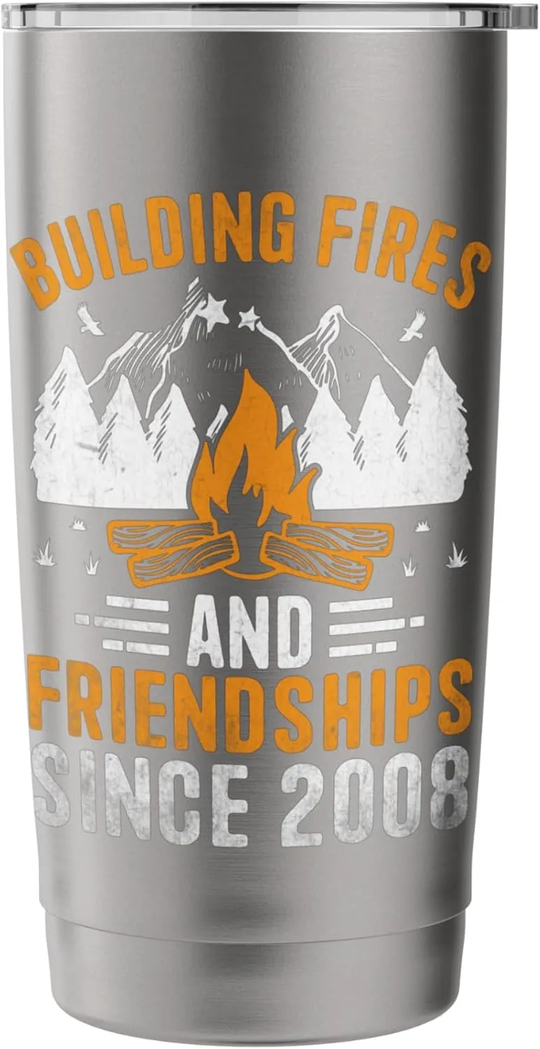 Building Fires And Friendships Since 2008 Camping Scout Stainless Steel Insulated Tumbler