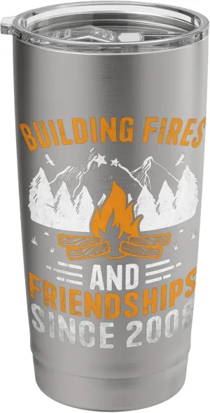 Building Fires And Friendships Since 2008 Camping Scout Stainless Steel Insulated Tumbler